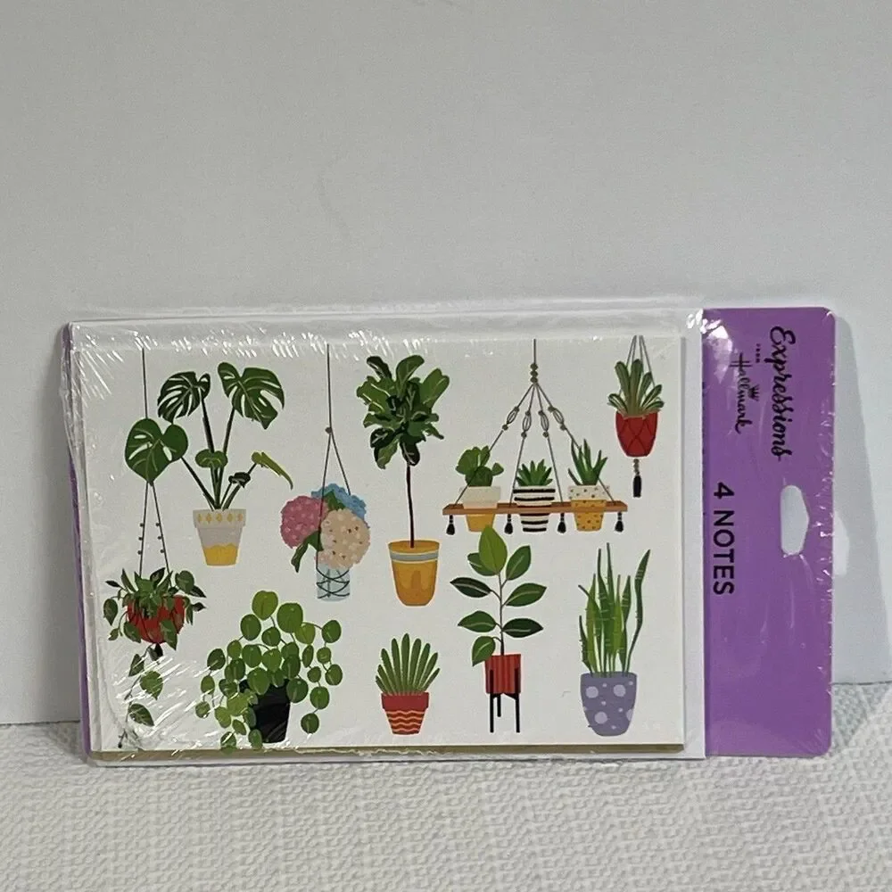 Hallmark Expressions Potted Plants Blank Note Cards Set of 4 Cards & Envelopes